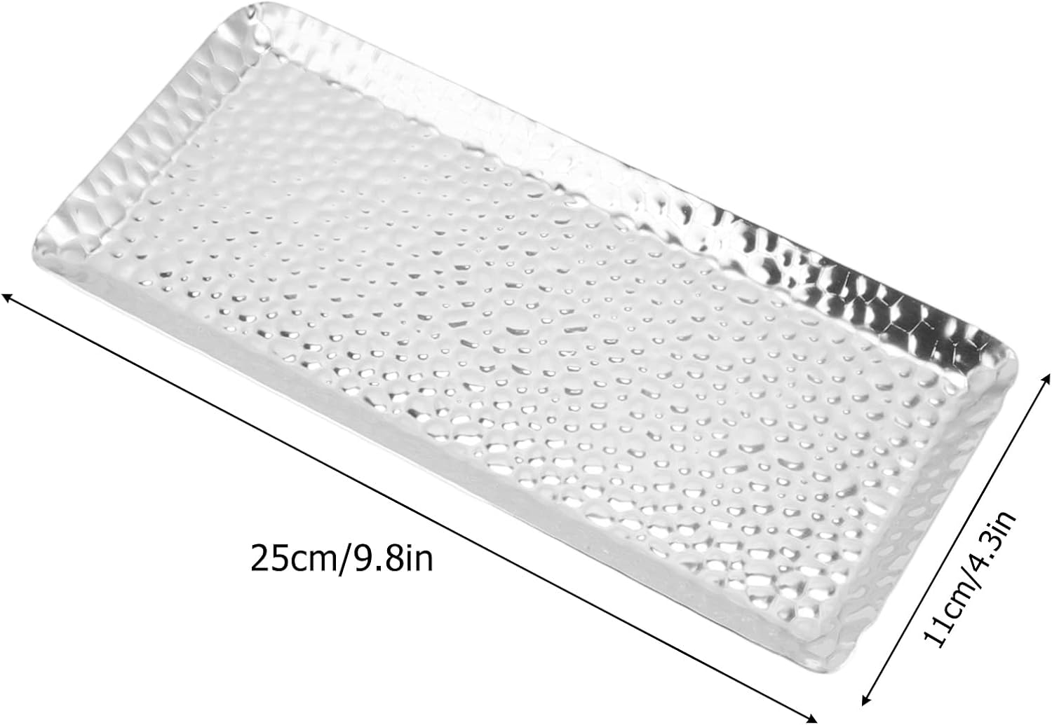 POENVFPO Hammered Stainless Steel Multi Purpose Tray for Home and Restaurant, Towel Tray Plate for Dessert - Dishwasher Safe Serving Platter for Snacks, Fruits - 25X11Cm (Silver) - Silver image number 4