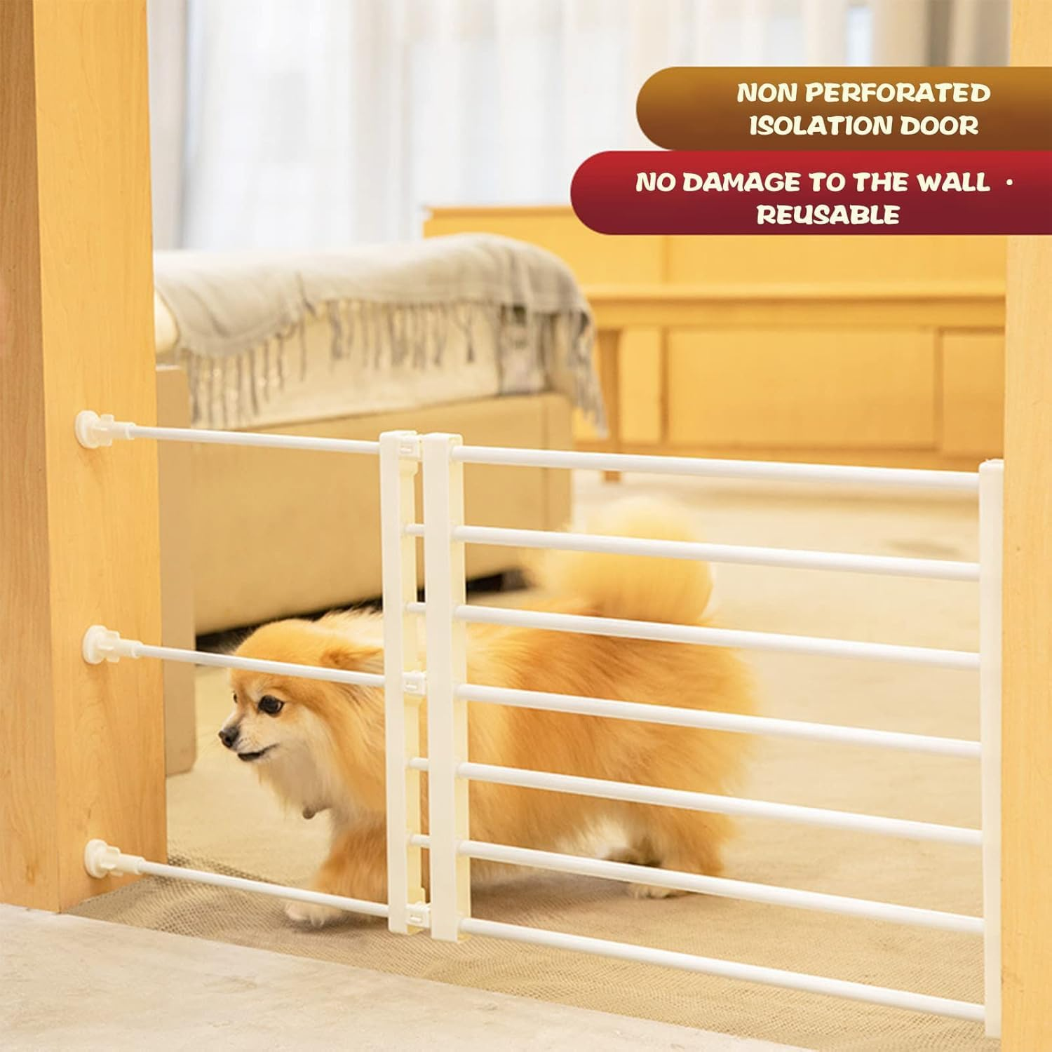Retractable Baby and Dog Gate - Carbon Steel Safety Fence for Pets, Freestanding Indoor Barrier for Bedroom, Bathroom, Living Room and Balcony image number 5