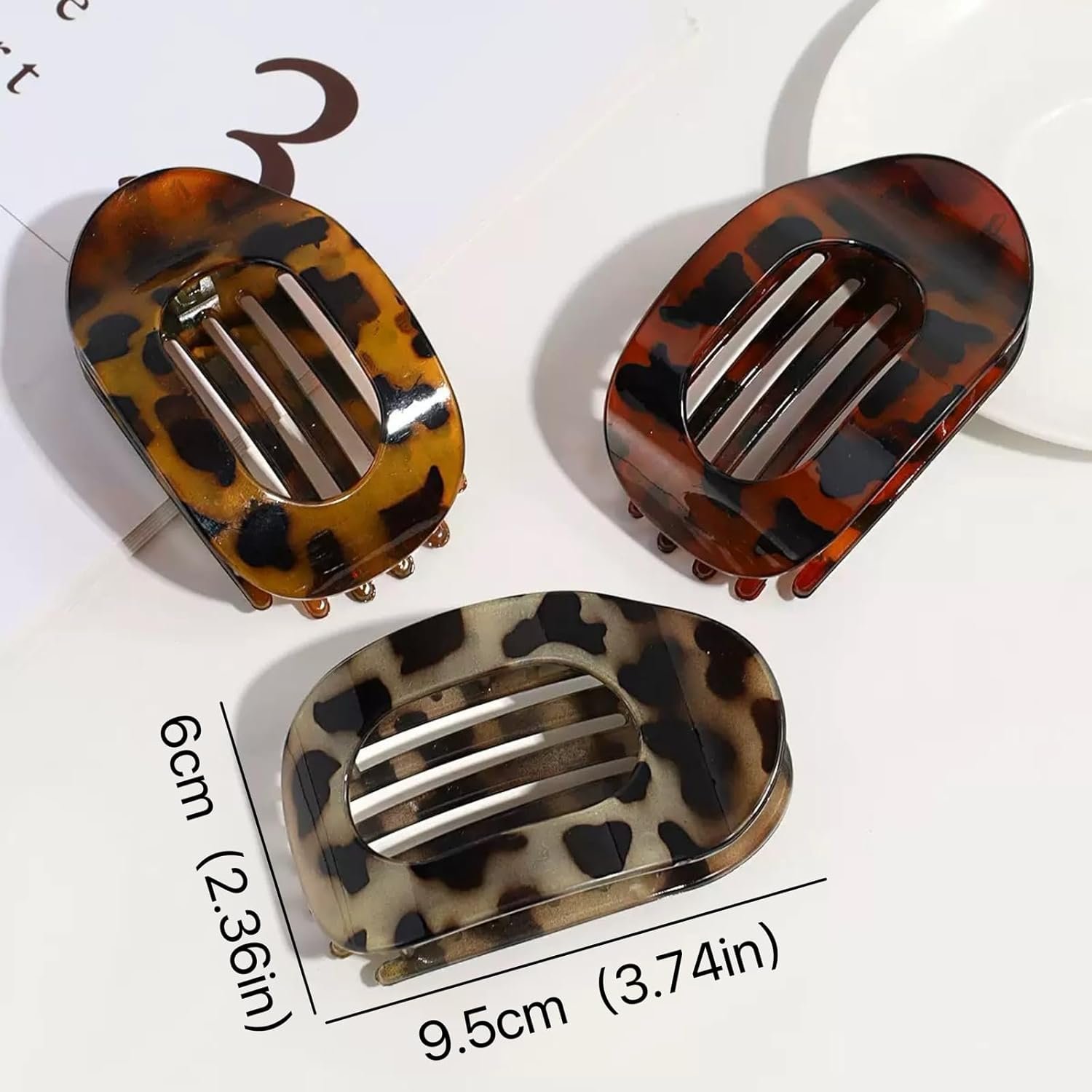 Ypkia Pack of 3 Leopard Print Flat Hair Clips, Large French Hair Clips, Women'S Non-Slip Hair Claws for Thick Hair Accessories