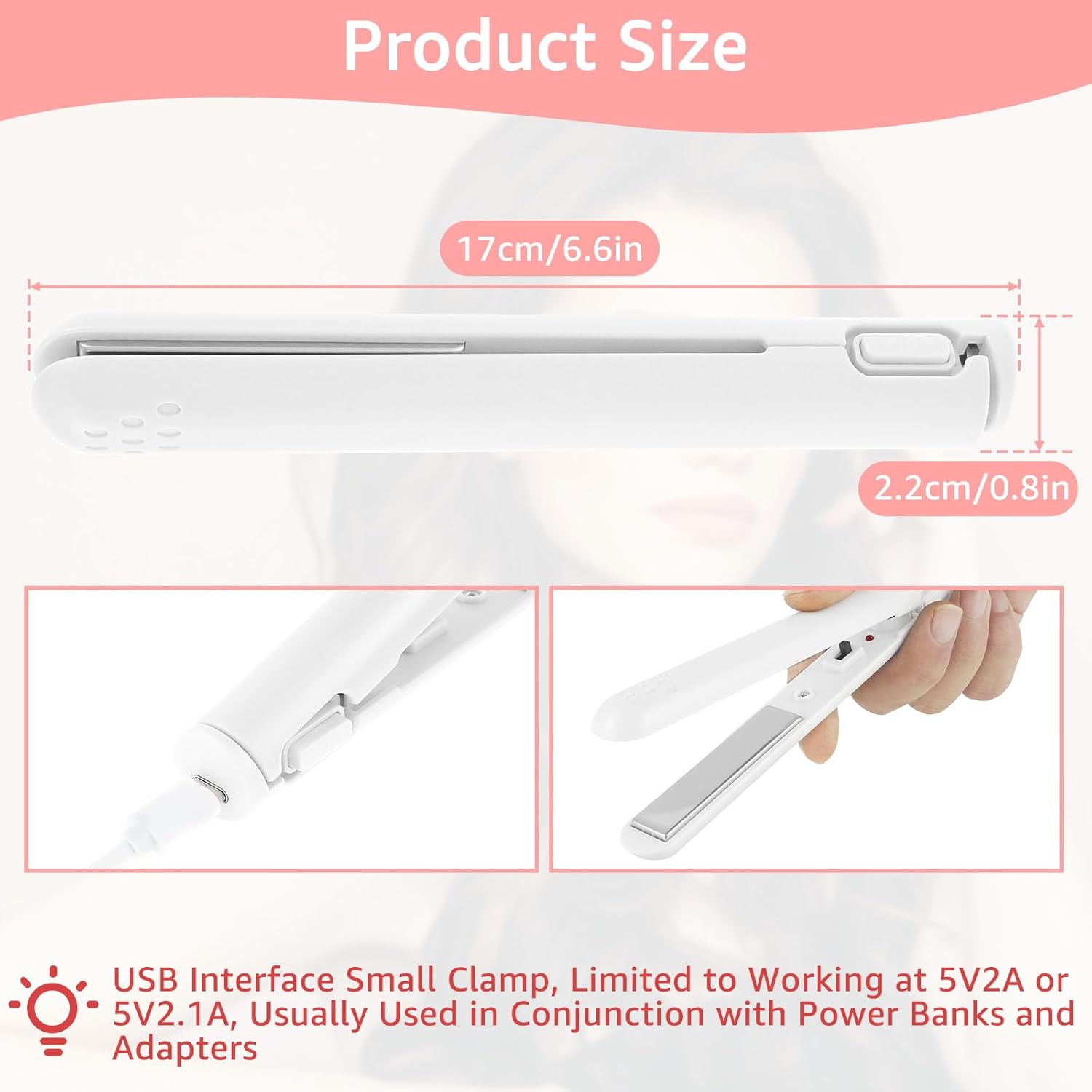 Fxvhojq Mini Hair Curler 10W Small Hair Curling Iron 2 in 1 Mini Curler and Hair Straightener 30S Fast Heat-Up for Straight Curly Hair Portable Hair Curler Wand Hair Straightener for Travel (White) image number 1