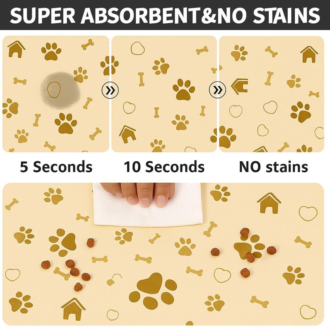 Bowl Mat Dog Non-Slip Feeding Mat Cats, Personalised Underlay Pets, Quick Drying, Easy to Clean Bowl Mat for Pets, Cats, Dogs (Cream Yellow, 30 X 40 Cm) image number 4