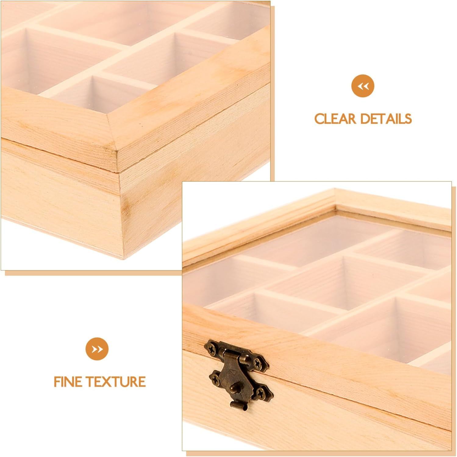 Alipis Rock Display Case Wood Blank Jewelry Organizer Box Tea Bag Organizer, Rock Collection Box 10 Grids Crystal Holder with Clear Lid image number 2
