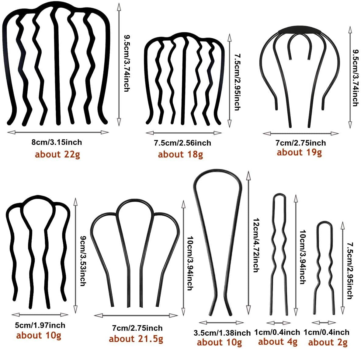 8 Piece Hair Side Combs U Hair Pins Hair Fork Clip Hair Stick for Updo Bun, U Shaped Teeth Hair Combs for Vintage Hairstyle Hair Accessories image number 5