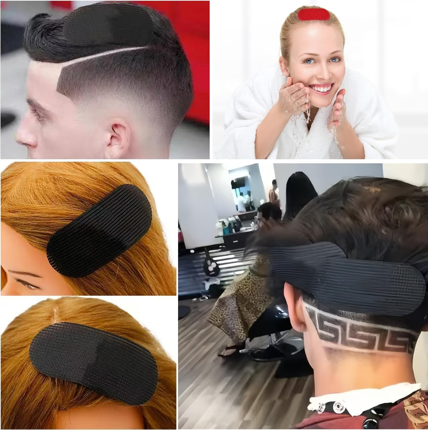 Pack of 12 Hair Holders for Men and Women, Magic Hair Stickers, Self-Adhesive, Hairdressing Accessories for Pony & Facial Hair, Hair Fringe Sticker Pads for Make-Up & Washing (Black, Red) image number 4