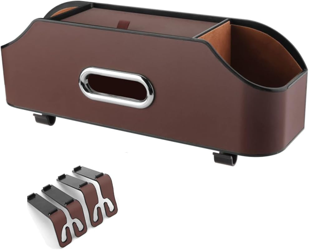 Car Seat Back Storage Box, Car Headrest Back Seat Storage Box with Hook, Interior Decorative Supplies, Multifunctional Travel Accessories Storage Bag, Great for Travel (Brown)