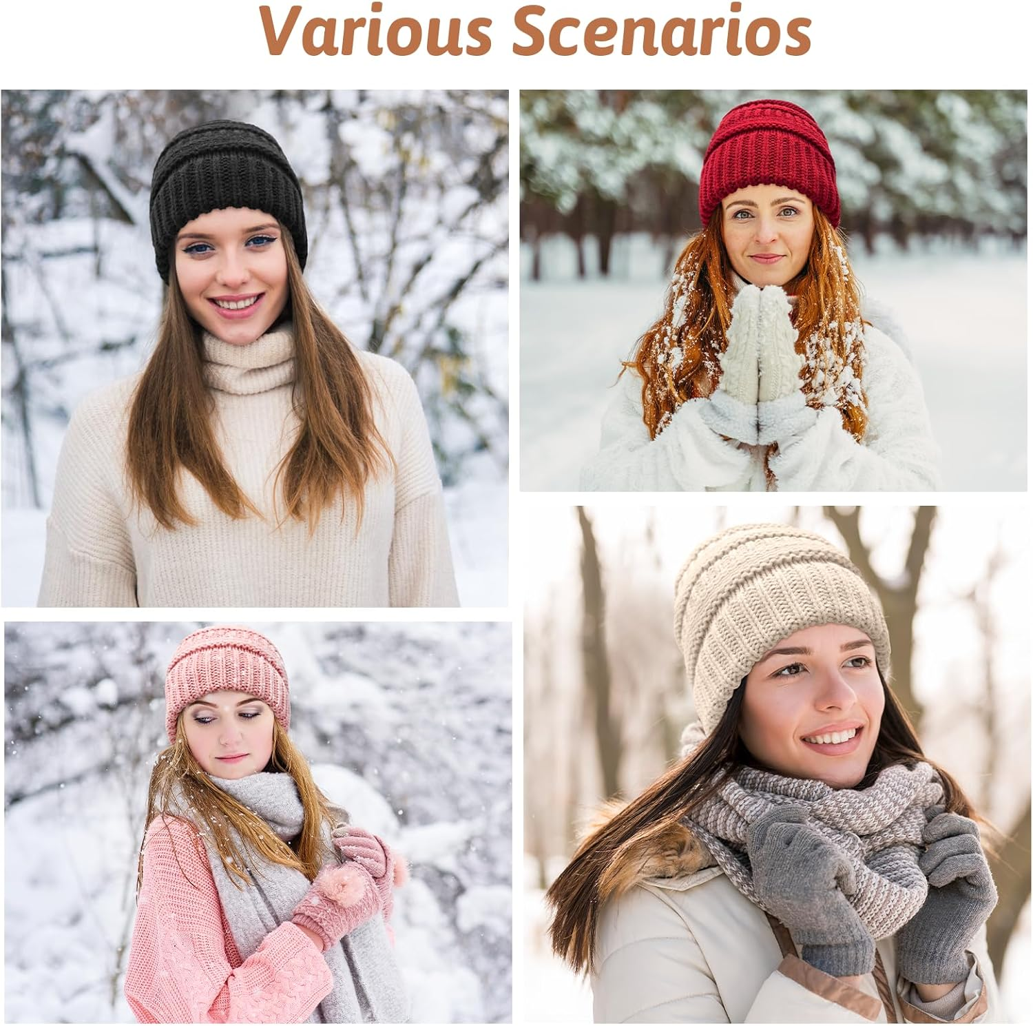 SGQTZDZQ Satin Lined Beanie Hats for Women, Warm Slouchy Ladies Winter Hats, Classic Fashionable Wooly Cable Knit Skull Cap - Blue-Gray image number 4