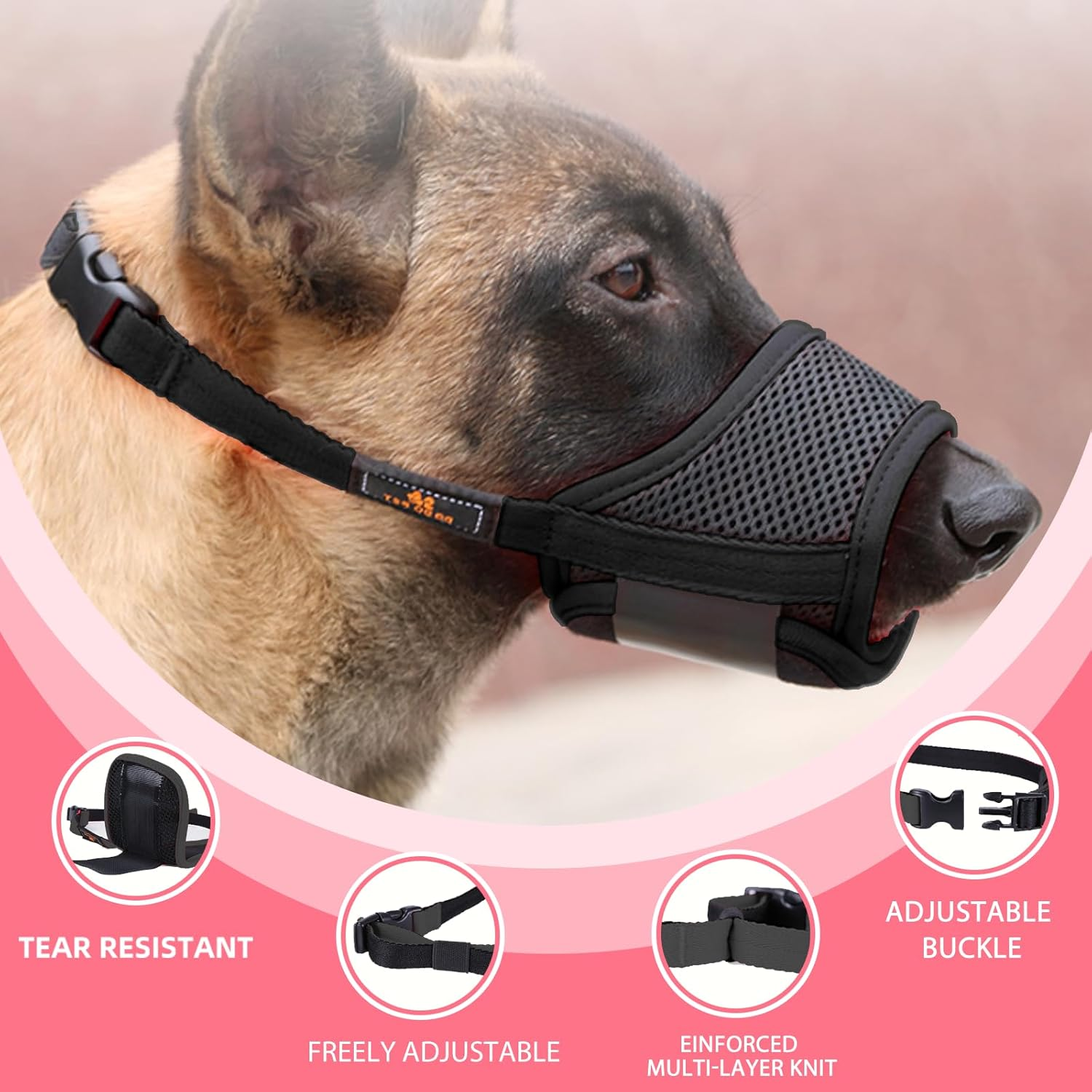 Dog Muzzle- Breathable Soft Mesh Muzzle for Medium Dogs Adjustable Strap,Secure Soft Pad & Comfortable Muzzle anti Biting Barking and Chewing for Grooming,Training,Walking (M Size,Black)