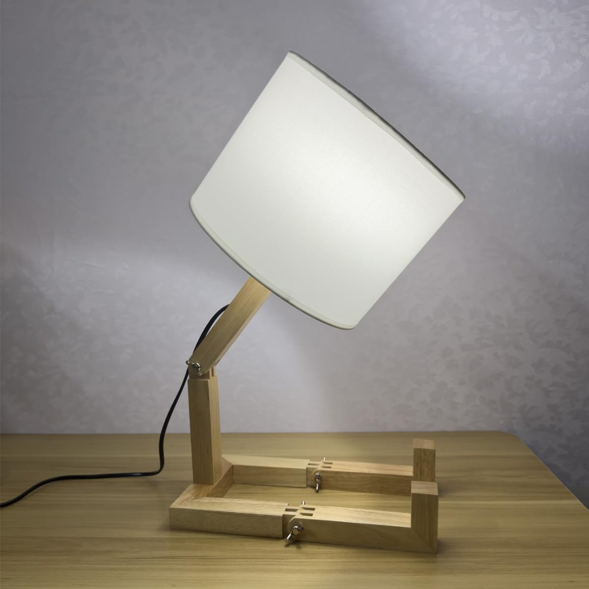 Cute Desk Lamp,Wooden Robot Table Lamps for Bedroom,Adjustable Head Unique Bedside Fun Funky Person Lamp for Home,Dorm Room,Kids Room,Office image number 3
