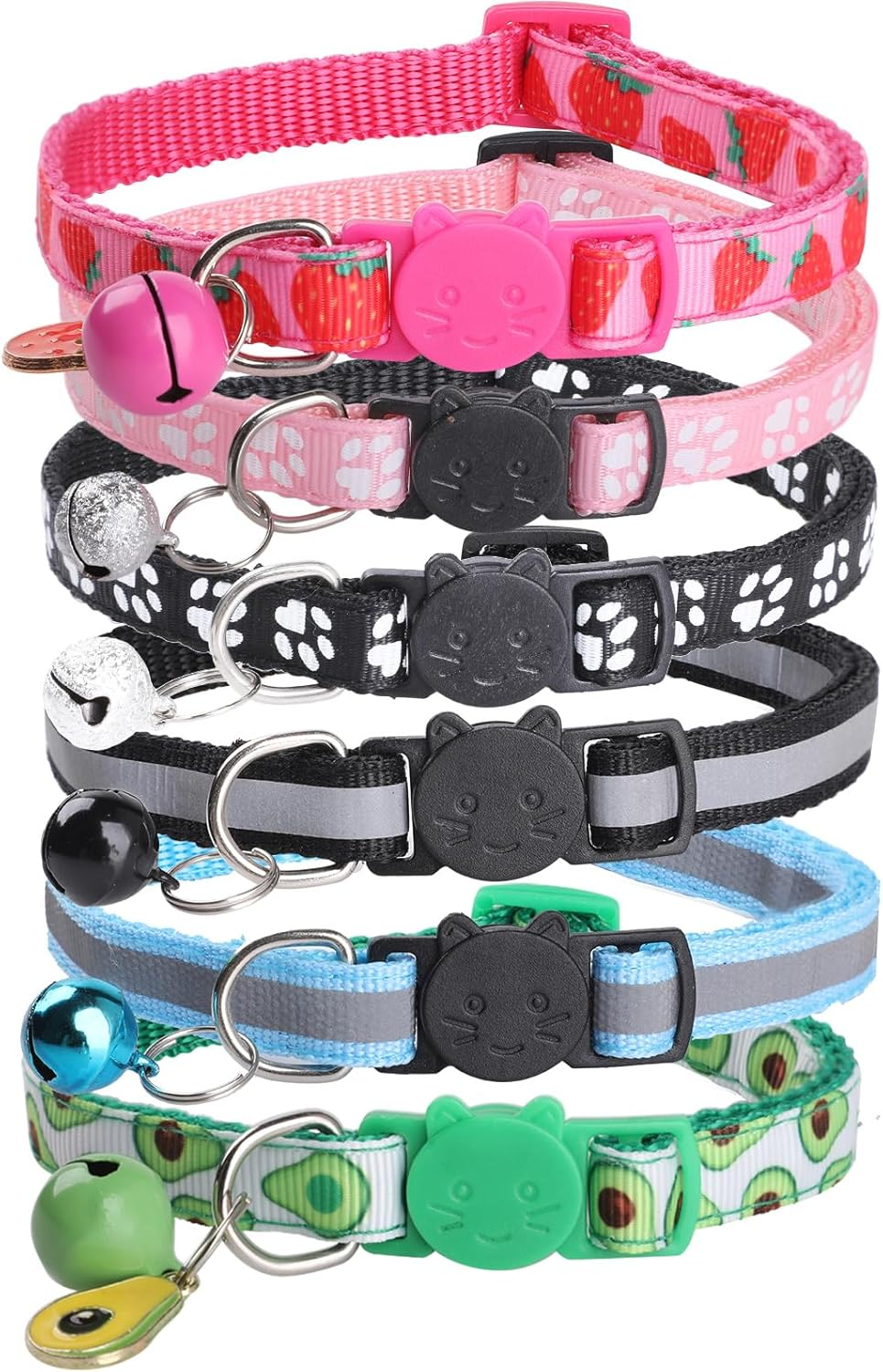 Bigqin 6 Pack Cat Collars with Bells, Adjustable Breakaway Cat Collars, Reflective Cat Collars for Girl Cats Male Cats Pet Supplies, 6 Colors image number 3
