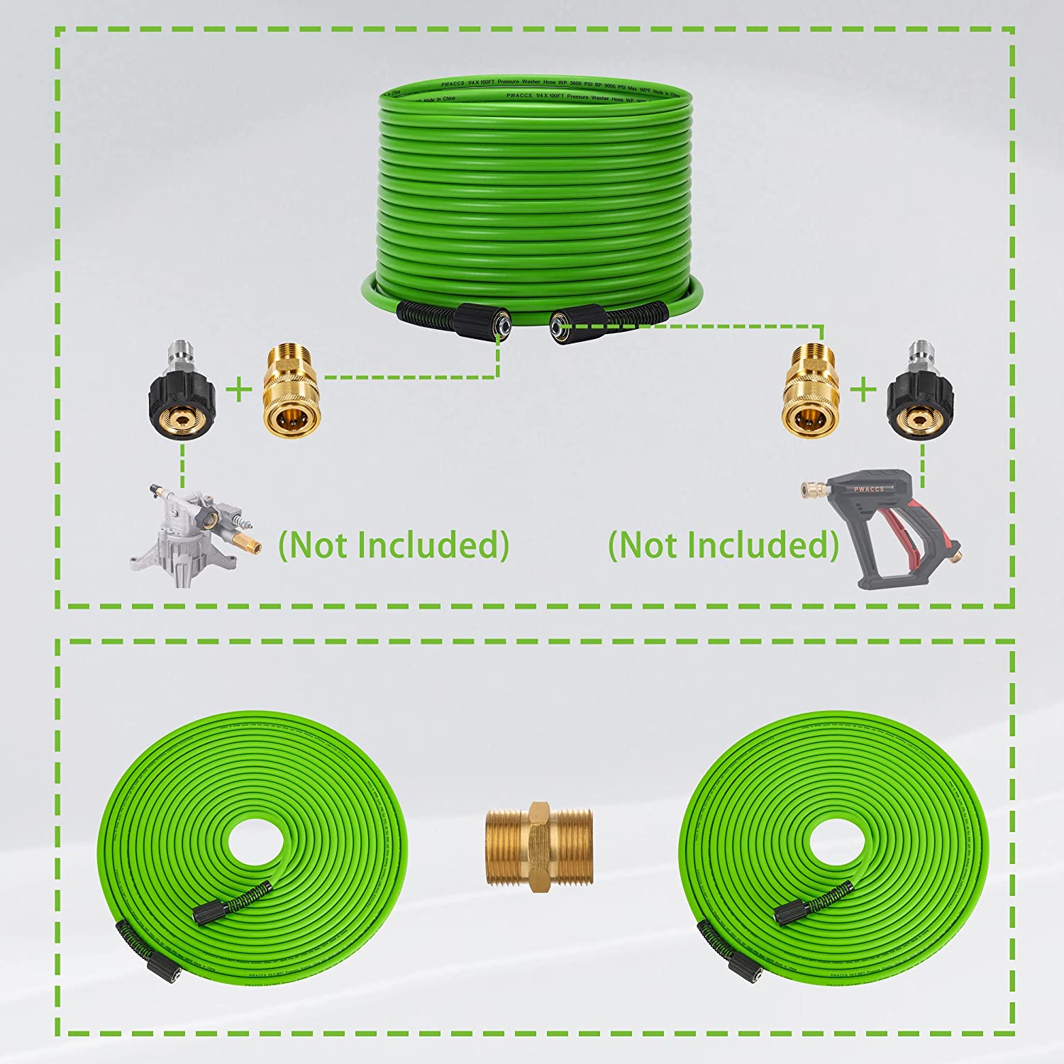PWACCS Pressure Washer Hose for Power Washer &ndash; 3600 PSI Kink Resistant Pressure Washing Extension Hose 100 FT X 1/4" &ndash; Universal Electric Power Wash Hose for Replacement &ndash; Compatible with M22 Fittings image number 6