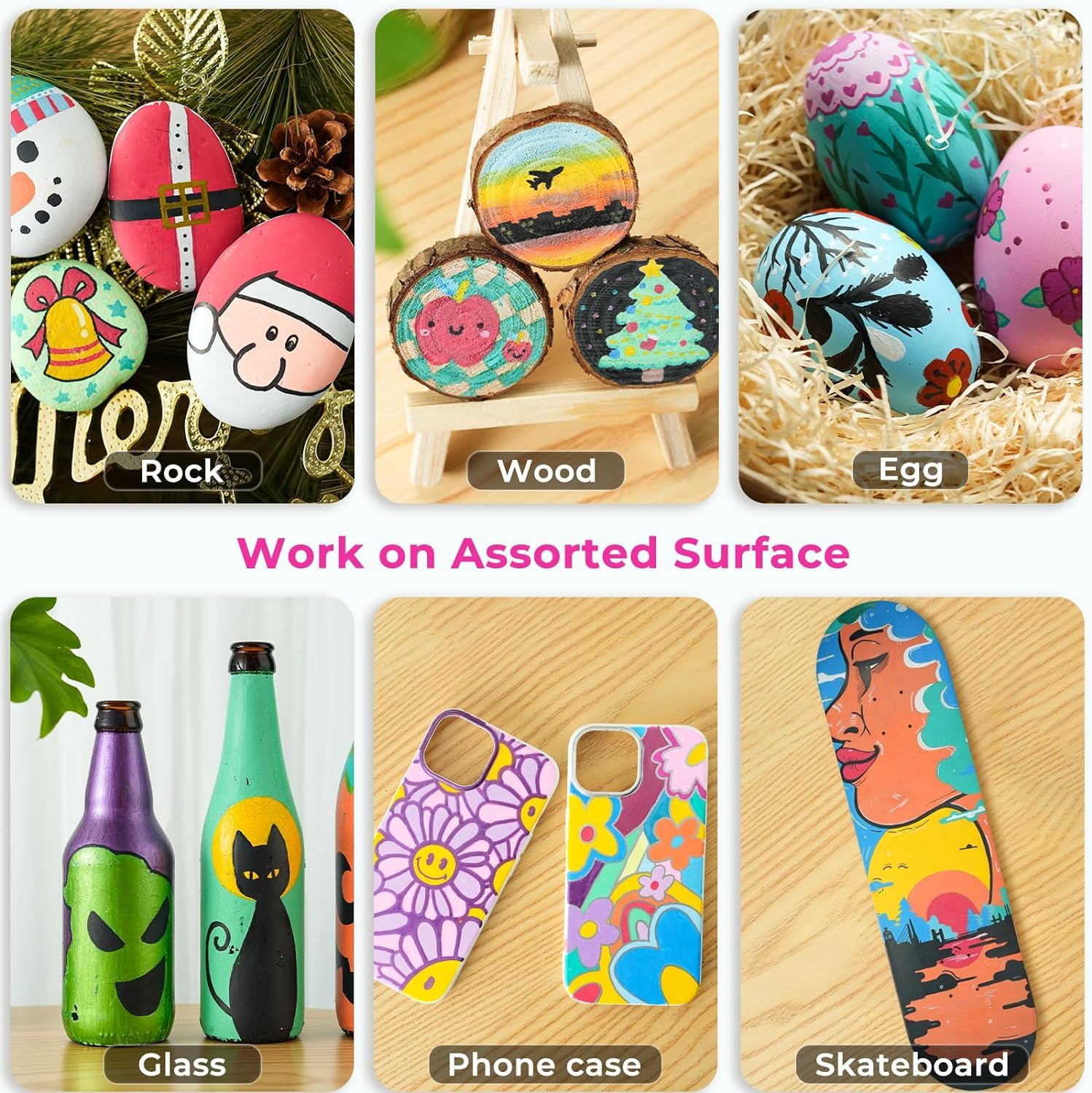 Ohuhu 30 Colors Acrylic Paint Pens : Dual Tip (Round & Fine) Acrylic Paint Markers for Easter Eggs Rock Painting Waterproof High Opacity Paint Pens Wood Glass Acrylic Markers image number 5