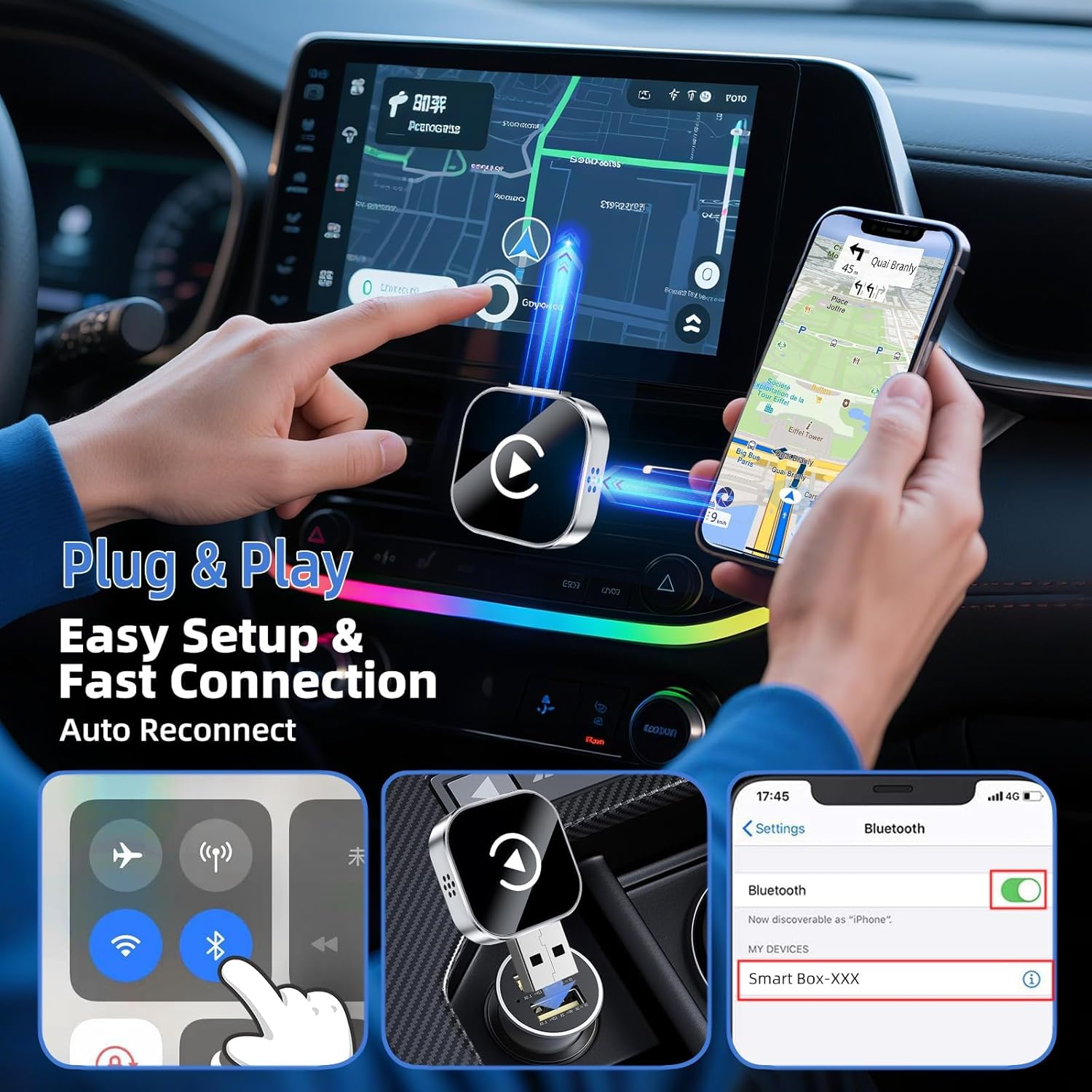 2025 Upgrade 2-In-1 Wireless Carplay & Android Auto Adapter &ndash; Plug & Play Wireless Dongle for Iphone Ios 10+ / Android 11+, Retains Original Car Controls, Compatible with Cars 2017+ - Silver image number 5