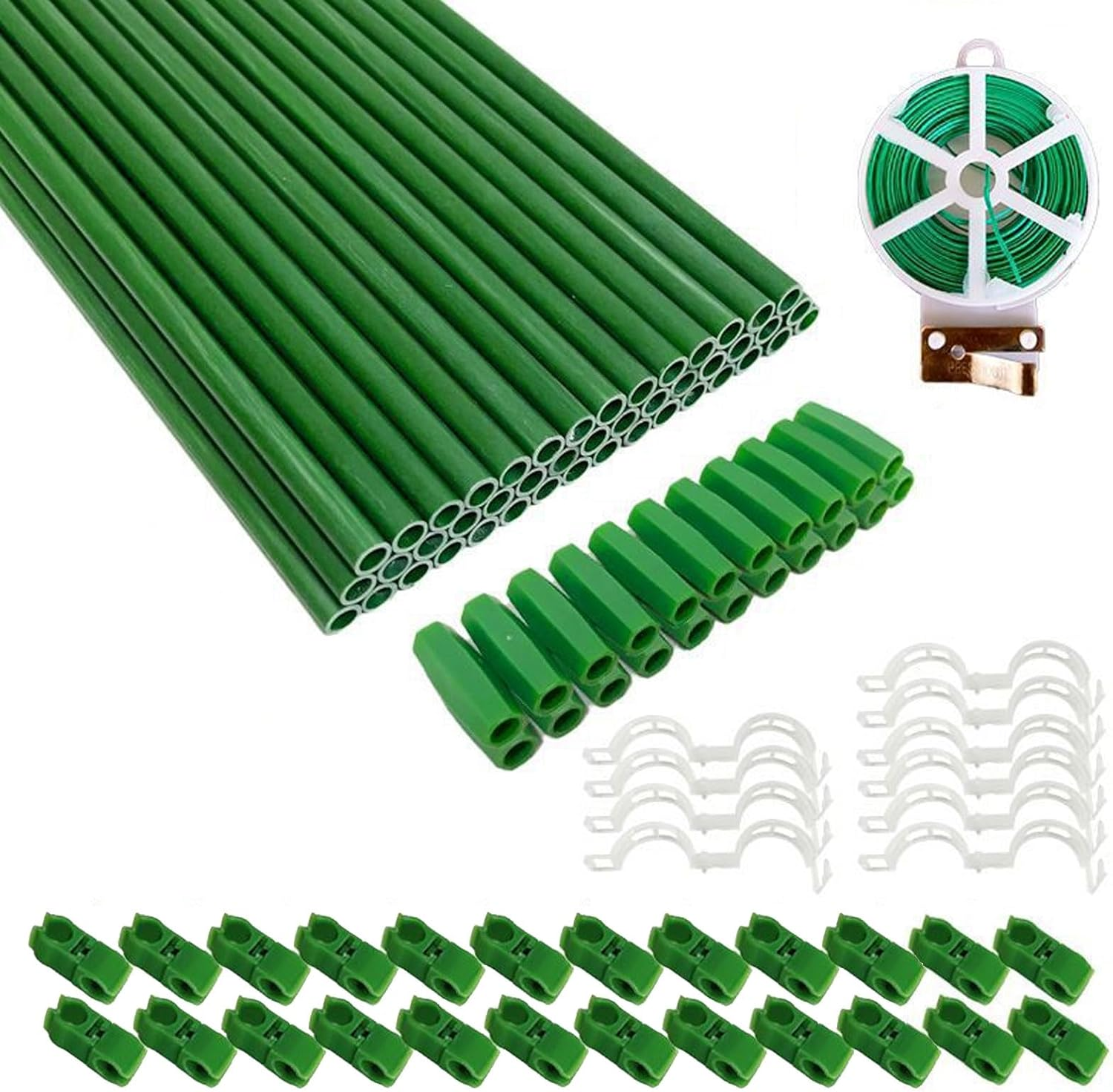 97Pcs Garden Stakes Set with 38 Fiberglass Plant Supports & 59 Accessories for Tomato, Vegetables, Climbing Vines - 4Ft/5Ft/6Ft/7Ft DIY Stakes for Indoor & Outdoor Gardening Supplies image number 6