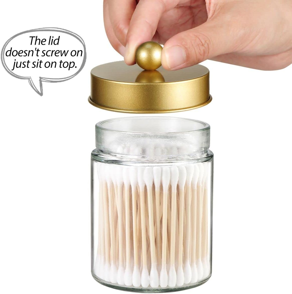 Komashr Apothecary Jar Canisters Bathroom Vanity Organizer - Qtip Holder Storage Organizer Countertop -Stainless Steel Lids &Cute Stickers for Qtips,Cotton Swabs,Makeup Sponges,Floss(3 Pack) (Gold) - Bronze image number 2