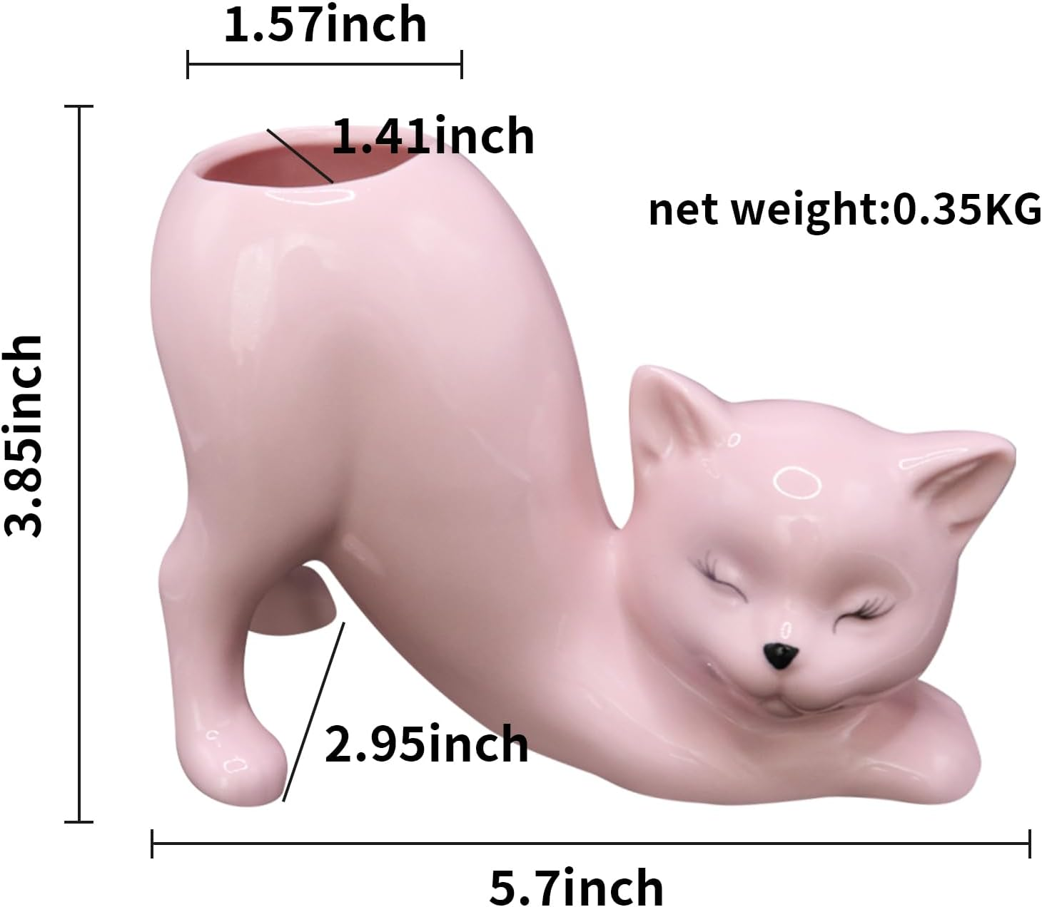 Tailless Cat Planter Pot, Unique Little Kitty Cactus Indoor Flower Pot, Ceramic Cute Animal Succulent Plant Pot, Novelty Flowerpot Ideal Gifts, Lovely Office Desk Room Home Decor (Pink) - Pink image number 3