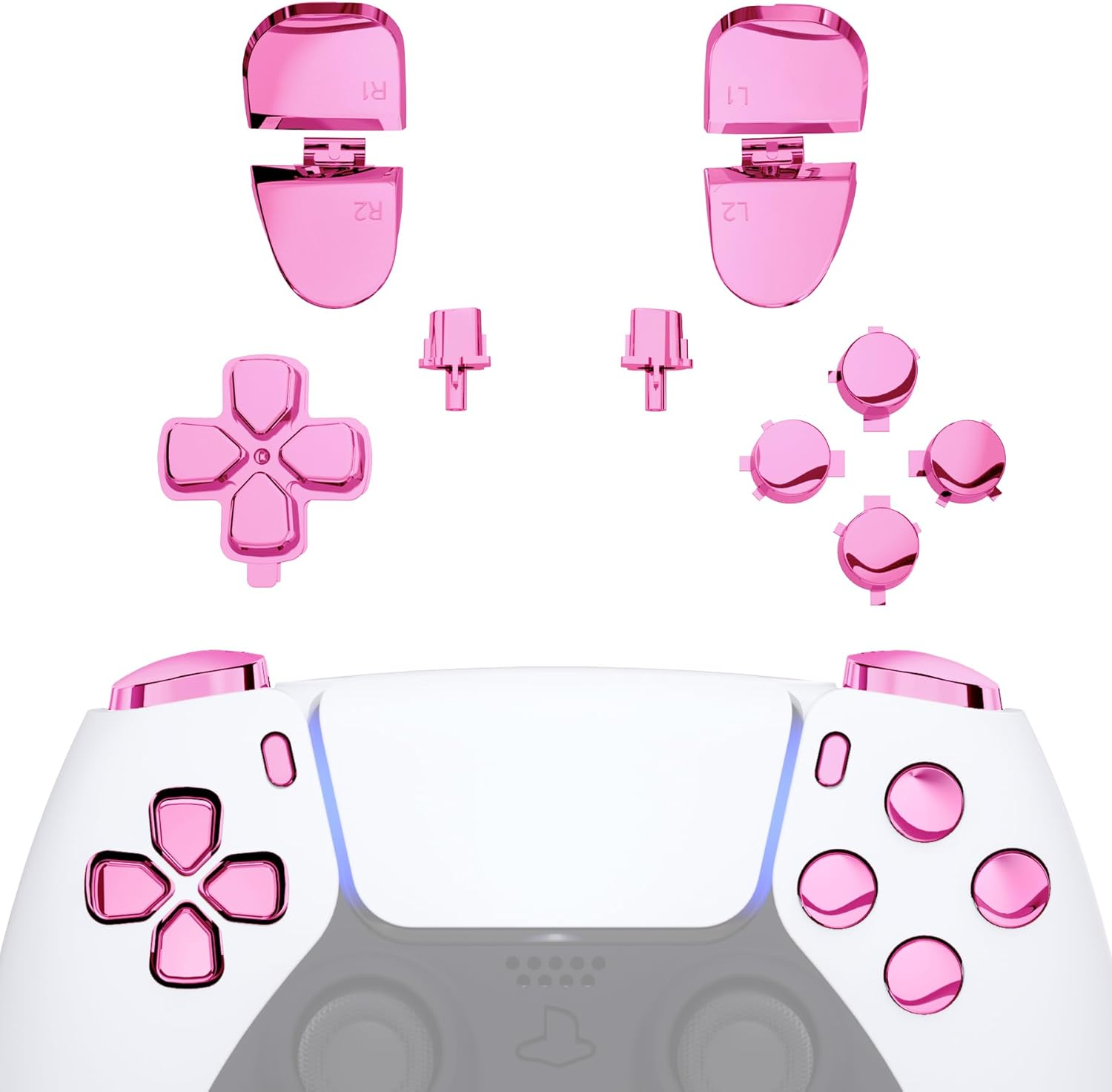 Extremerate Replacement D-Pad R1 L1 R2 L2 Triggers Share Options Face Buttons, Chrome Pink Full Set Buttons Compatible with Ps5 Controller BDM-030 BDM-040 BDM-050 - Controller NOT Included - Chameleon Purple Blue image number 5