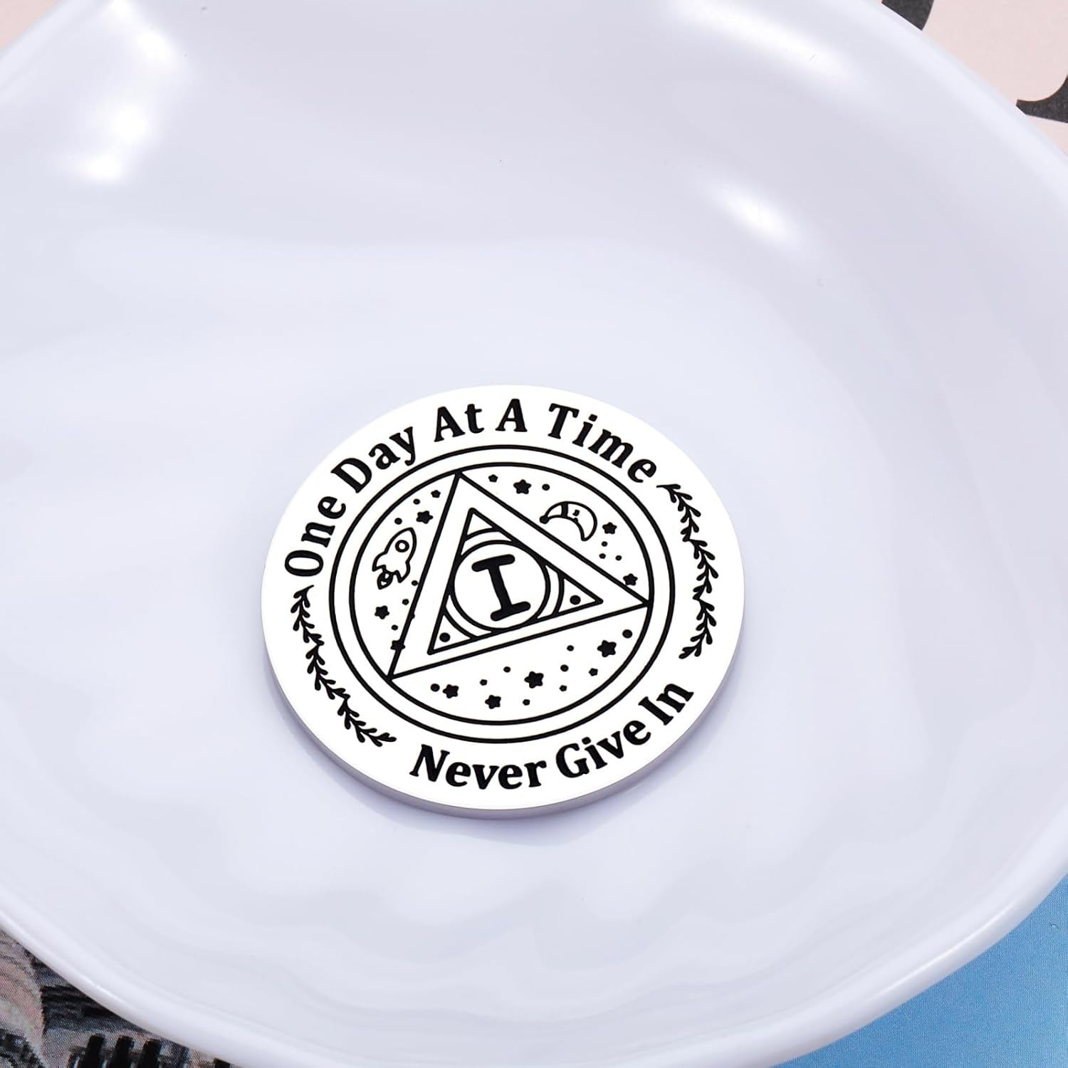 1 Year Sobriety Token, Boys Stress Relief Gifts, Sobriety Gifts for Men Women, Aa Medallions, One Year Sober Gifts for Him, Recovery Gifts Alcoholics Anonymous Gifts, Cancer Survivor Gifts, Silver image number 6