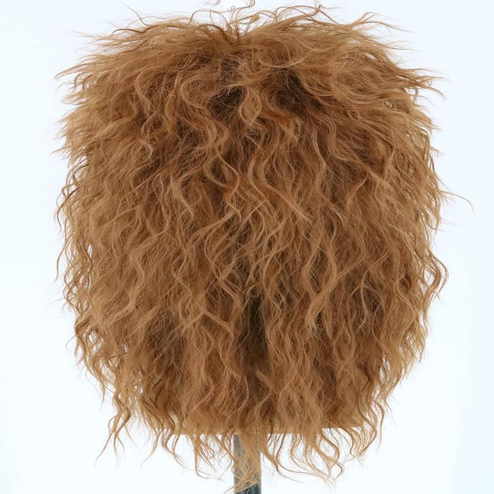 Suithink 80S Wig Mullet Light Brown Long Curly Rock Disco Costume Party Wigs for Men and Women