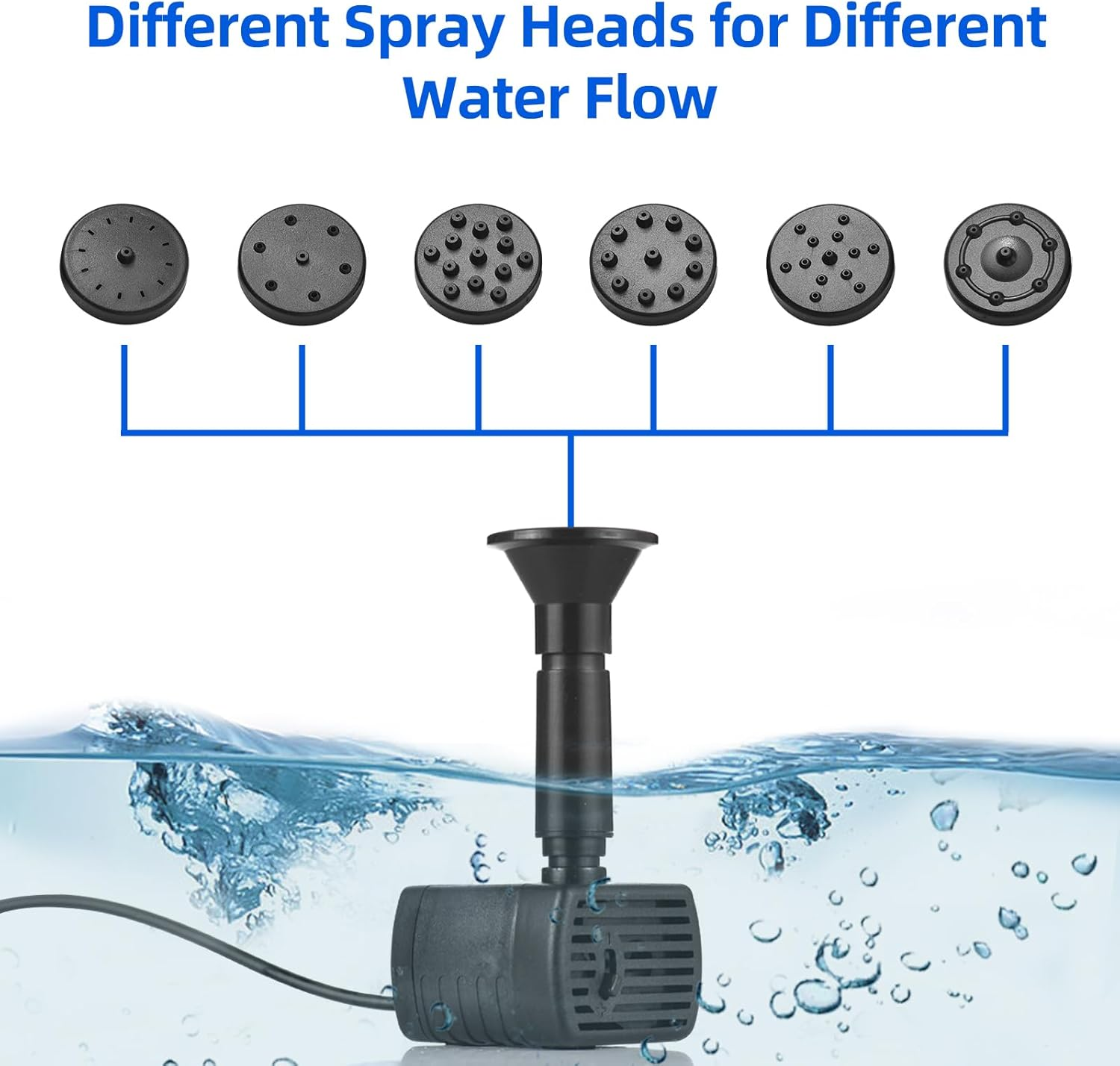 Solar Water Fountain Pump, 4W 5V Solar Panel Kit, 120L/H Flow Rate, 50Cm Lift, 6 Modes, 9 Nozzles, Black image number 1