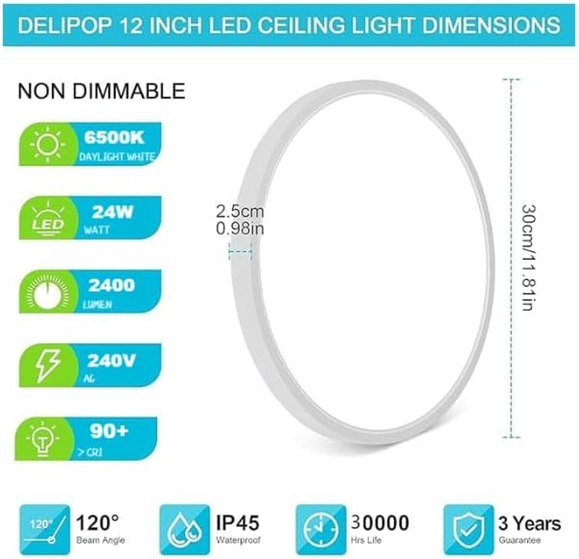 Flush Mount Ceiling Light 24W Daylight 6500K - Ultra-Thin 2.5Cm 2400Lm, Pack of 2 image number 6