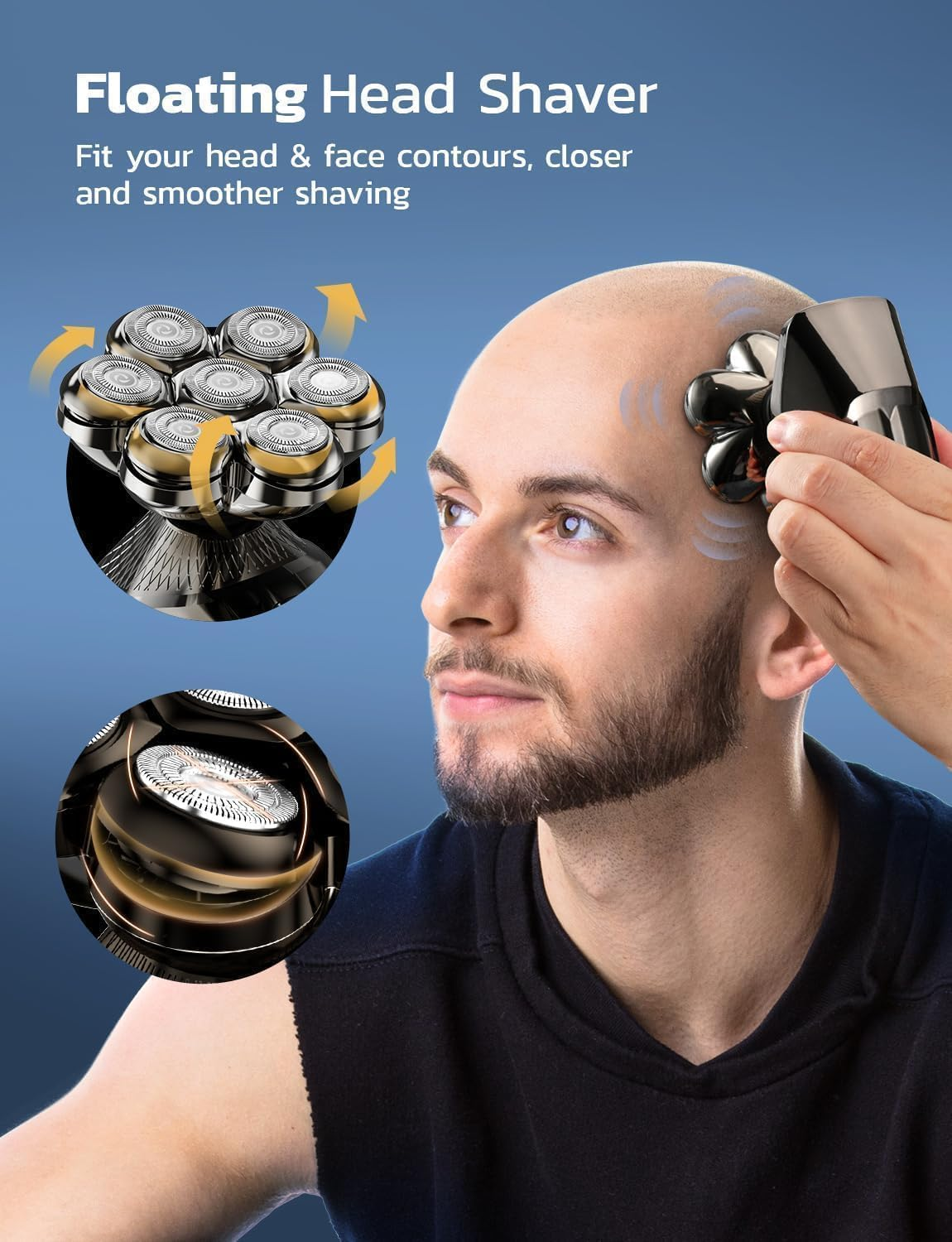 7D Portable Head Shavers for Bald Men, 9-In-1 Detachable Upgraded IPX7 Waterproof Dry/Wet Magnetic Floating Electric Razor with LED Display for Nose Hair, Beard, and Other Body Hair image number 6
