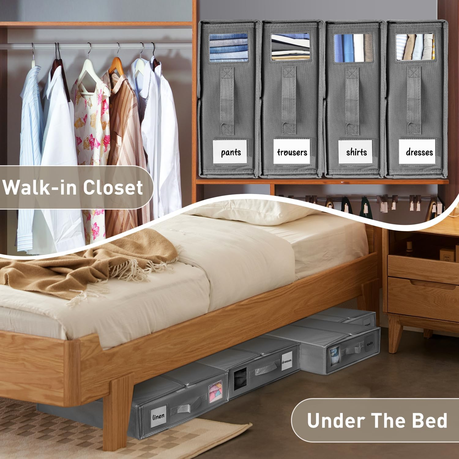 Jabykare 4 Pack Bed Sheet Organisers - Foldable Bedding Sheet Organiser with Window Xl(King & Queen Size) for Linen, Closets, Wardrobe, Home Storage & Organisation (Grey) image number 5