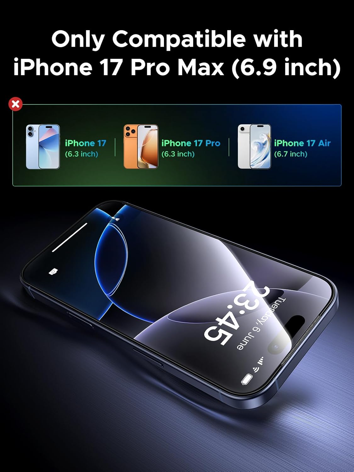 UGREEN 2 Pack Screen Protector Compatible with Iphone 17 Pro Max 6.9-Inch, 9H+ Tempered Glass Film, 8FT Drop Protection, Anti-Scratch, Anti-Fingerprint, Full Coverage