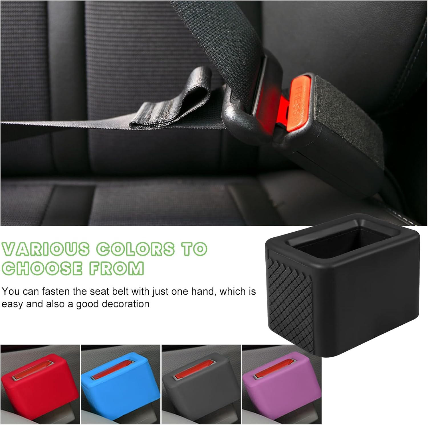 Povtii 2PCS Car Seat Belt Buckle Holder, Silicone Auto Seatbelt Buckle Booster Makes Receptacle Upright Buckling, Easy Access Seat Belt Buckle Safety Cover for Kids, Car Accessories (Black)