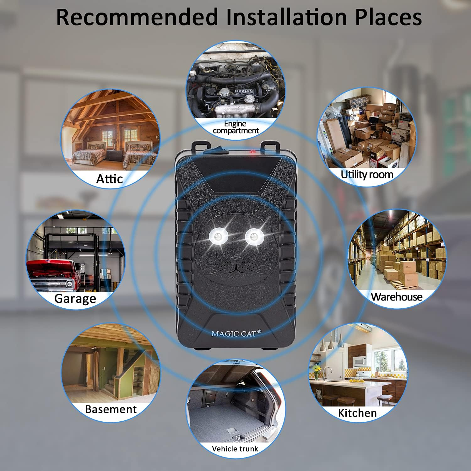 MAGIC CAT under Hood Animal Repeller Rodent Repellent, Ultrasonic Battery Operated Rat Deterrent with LED Strobe Lights, Rodent Defense Vehicle Protection for 12V 24V Car Truck RV image number 4