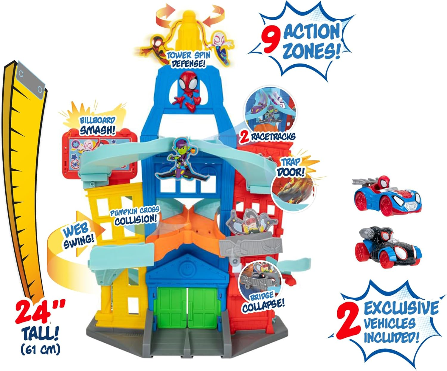 Marvel Spidey and His Amazing Friends City Track Set - 24-Inch Set with Two Exclusive 3-Inch Vehicles image number 6