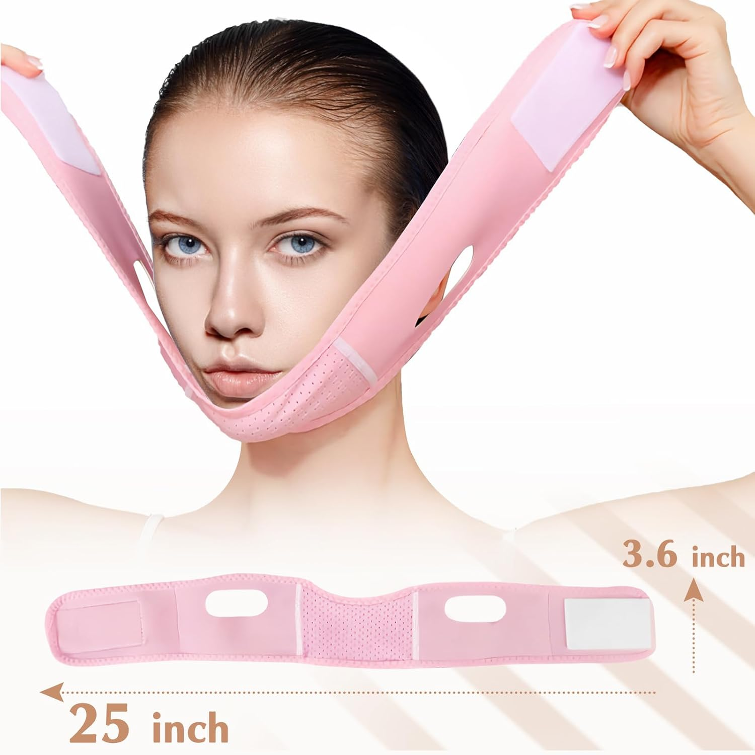 Reusable V Line Lifting Mask with Chin Strap, V Shaped Face Mask for Sagging, Jaw Exerciser (Pink and Purple) - Colorful image number 5