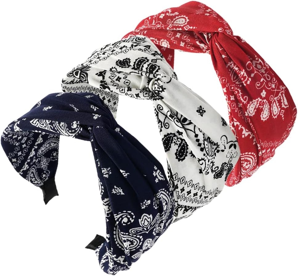 Pack of 3 Headbands for Women Hair Boho Wrap Tie Fashion Hair Bands Elastic Twist Hair Scarf Pretty Bow Tie Wide Alice Hair Bands for Women UK and Girls