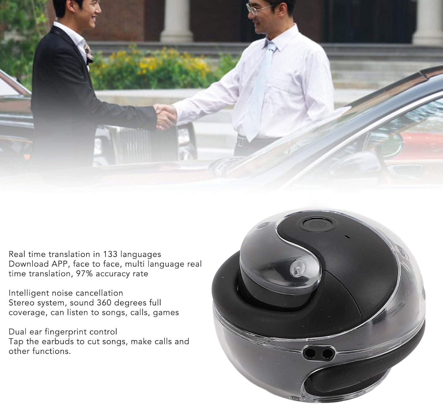 ASHATA Real Time Language Translation Earbuds, Noise Cancelling Translator Earbuds, Translation with 133 Languages Translator Earphones with APP for Music and Call image number 3