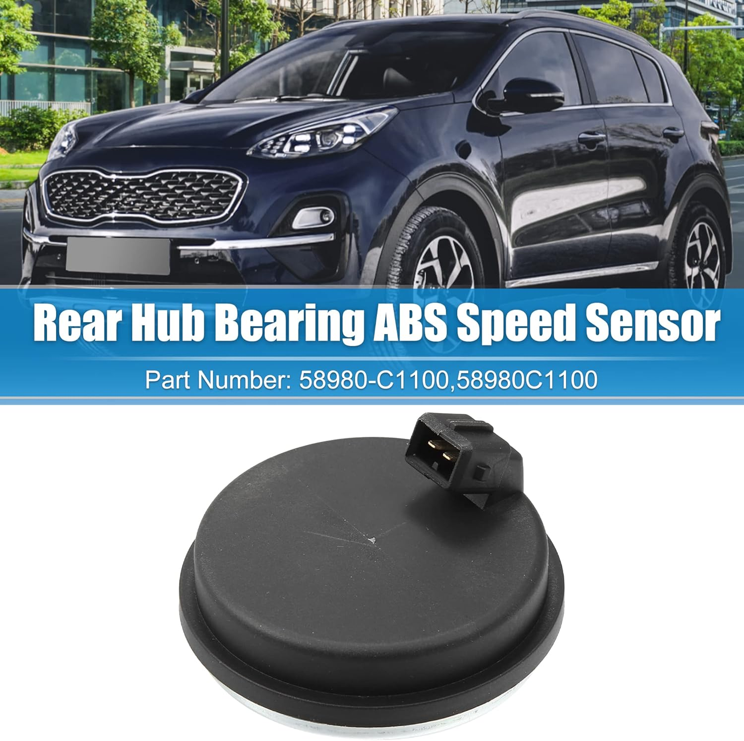 X AUTOHAUX Rear Hub Bearing ABS Speed Sensor for Hyundai Veloster N Tucson Sonata W/O AWD for Kia Sportage 2WD 58980-C1100 Rear Hub Wheel Speed Sensor Cap Rear Left Right Black ABS image number 3