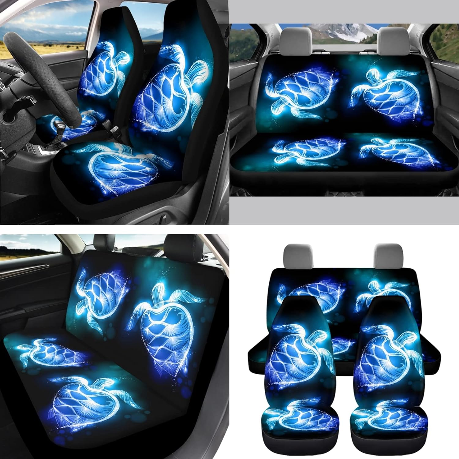 AFPANQZ 11Pack Sea Turtles Car Accessories Set Car Seat Covers Full Set with Steering Wheel Cover/Car Coaster/Handbrake Gear Shift Knob Covers/Seat Belt Shoulder Pads Auto Decoration Women Men image number 5