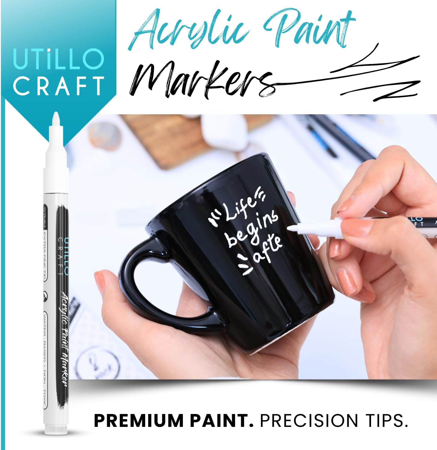 White Paint Pen (8-Pack) Extra Fine Tip Made in Japan | Bold Color+100% Coverage | for Rock, Wood, Glass, Paper, Plastic, Metal, Canvas, Etc. | 0.7Mm White Paint Markers | White Acrylic Paint Pens