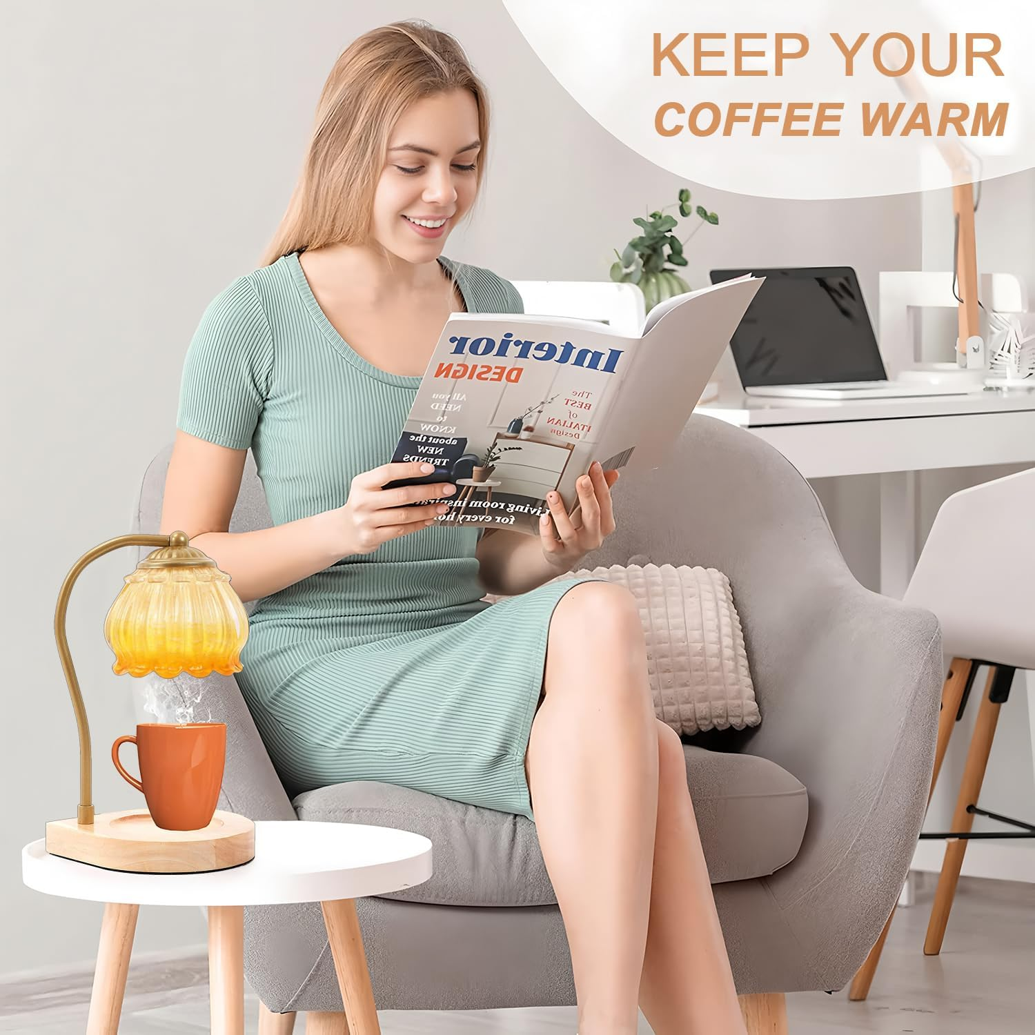 Candle Warmer Lamp with Timer Dimmer,Heat Adjustable,Wax Melt Warmer with 2 Bulbs,Home Decor beside Lamp Gifts for Jar Candles,Scented Candles,Home Decoration (Retro Yellow) image number 2