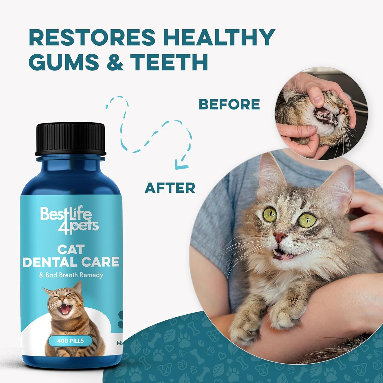 Cat Dental Care & Bad Breath Remedy, Natural Oral Health for Cats Teeth, Mouth, Gums, Daily Cat Breath Freshener, Plaque and Tartar Control Help Gingivitis and Stomatitis, Easy to Use 400 Tiny Pills image number 6