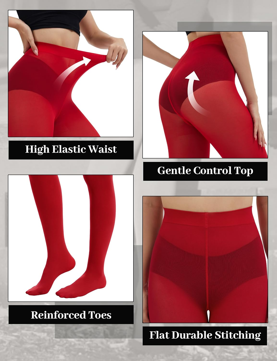 20D/80D Tights for Women Opaque Black High Waisted Stockings Womens Footed Pantyhose with Reinforced Toe image number 3