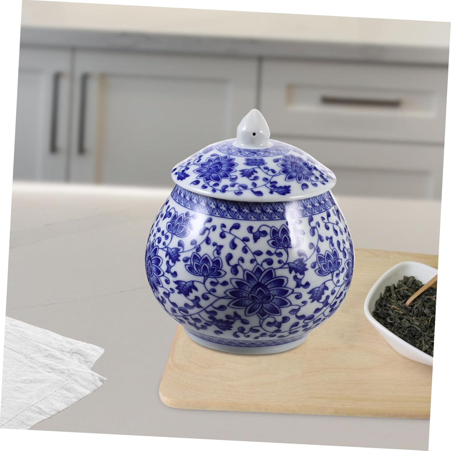 Ceramic Tea Jar Ginger Jars for Home Decor Blue White Porcelain Tea Storage Canister image number 6