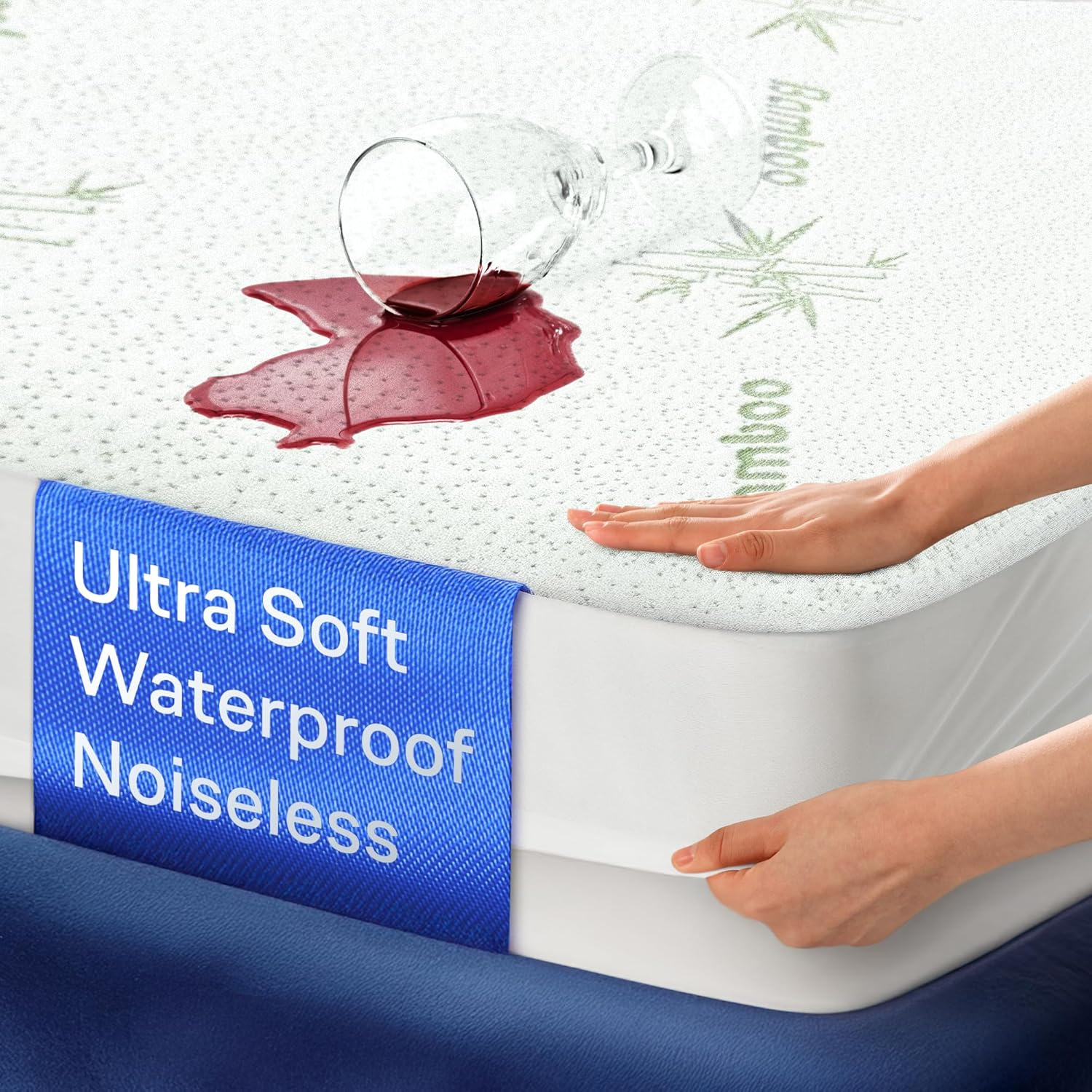 100% Waterproof Full Size Mattress Protector - 360 Protection against Spills, Stains & Accidents for Parents & Pet Owners - Noiseless & Cooling Viscose Made from Bamboo (Green) image number 1