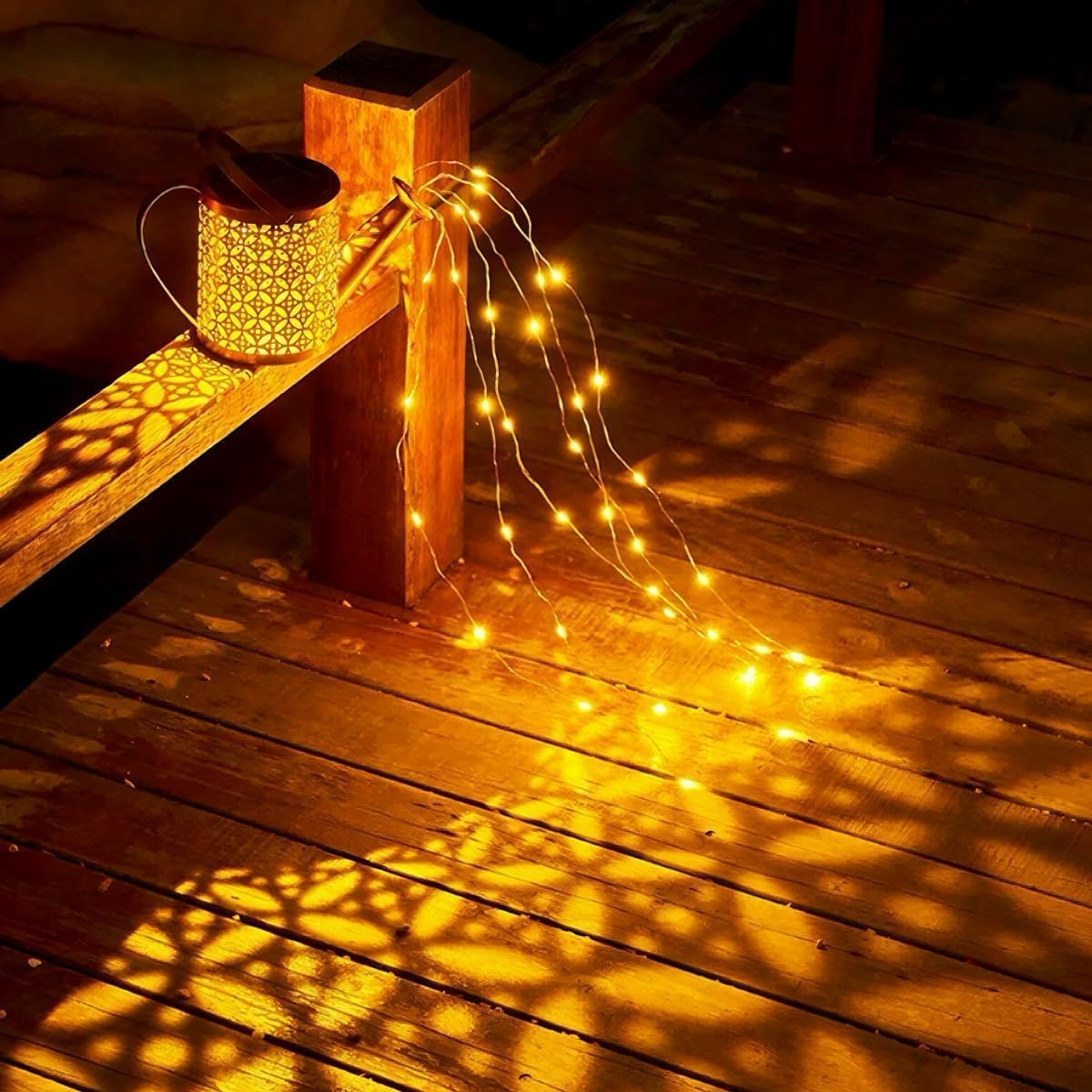 Christmas Solar-Powered Watering Can Lights Outdoor,Solar Outdoor Lights Garden, Waterfall Light,Solar Outdoor Lights Garden, IP65 Waterproof with Bracket for Pathway Yard Patio Backyard Gift image number 5