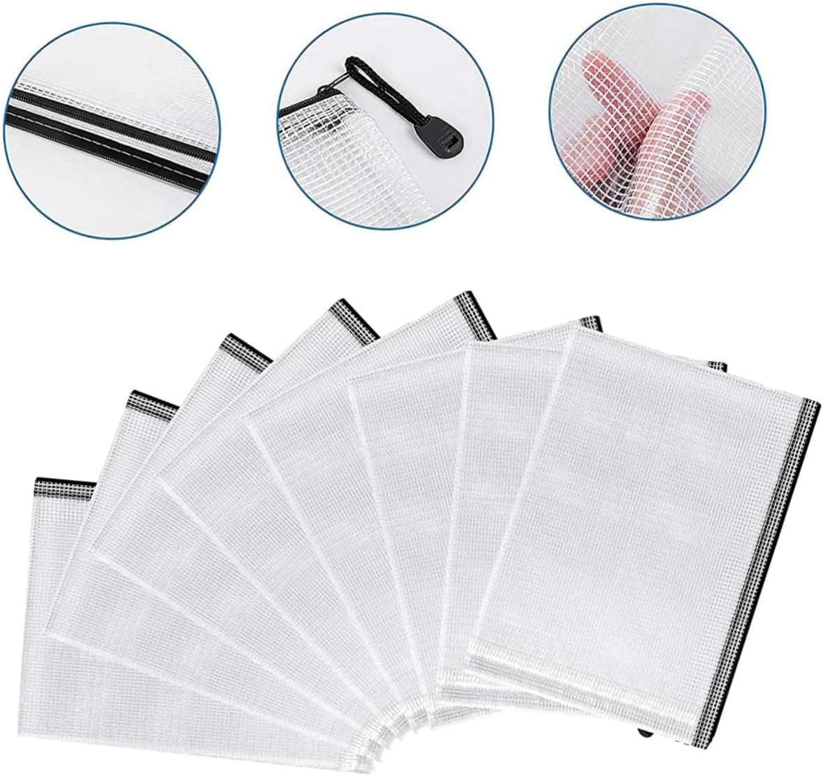VILLFUL 10Pcs A4 Mesh File Pouches PVC Zipper Document Bags Waterproof Plastic Zipper File Bags for Office and School Filing Organization image number 5