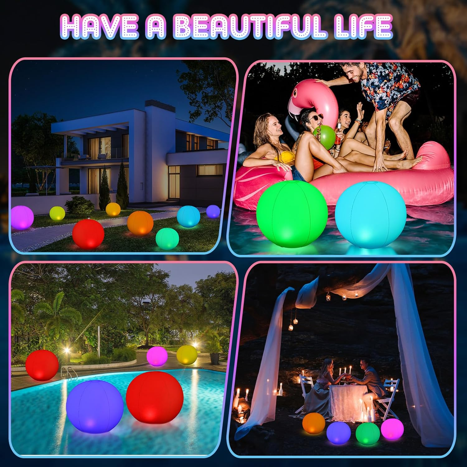 Wettarn 16 Pcs Floating Pool Solar Ball Lights 16 Color Changing Inflatable Outdoor Pool Balls Waterproof Glow Globe LED Night Light for Swimming Party Garden Backyard Pond Beach Decor (12'' 16'')