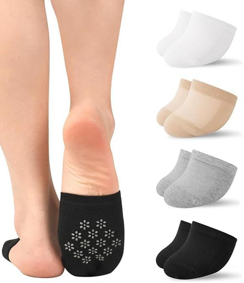 Half Socks for Women, Toe Socks Womens for Mules, Non Slip Silicone Toe Topper Covers No Show Invisible Non-Slip Liners for Clogs, Pump Shoes 4 Pairs