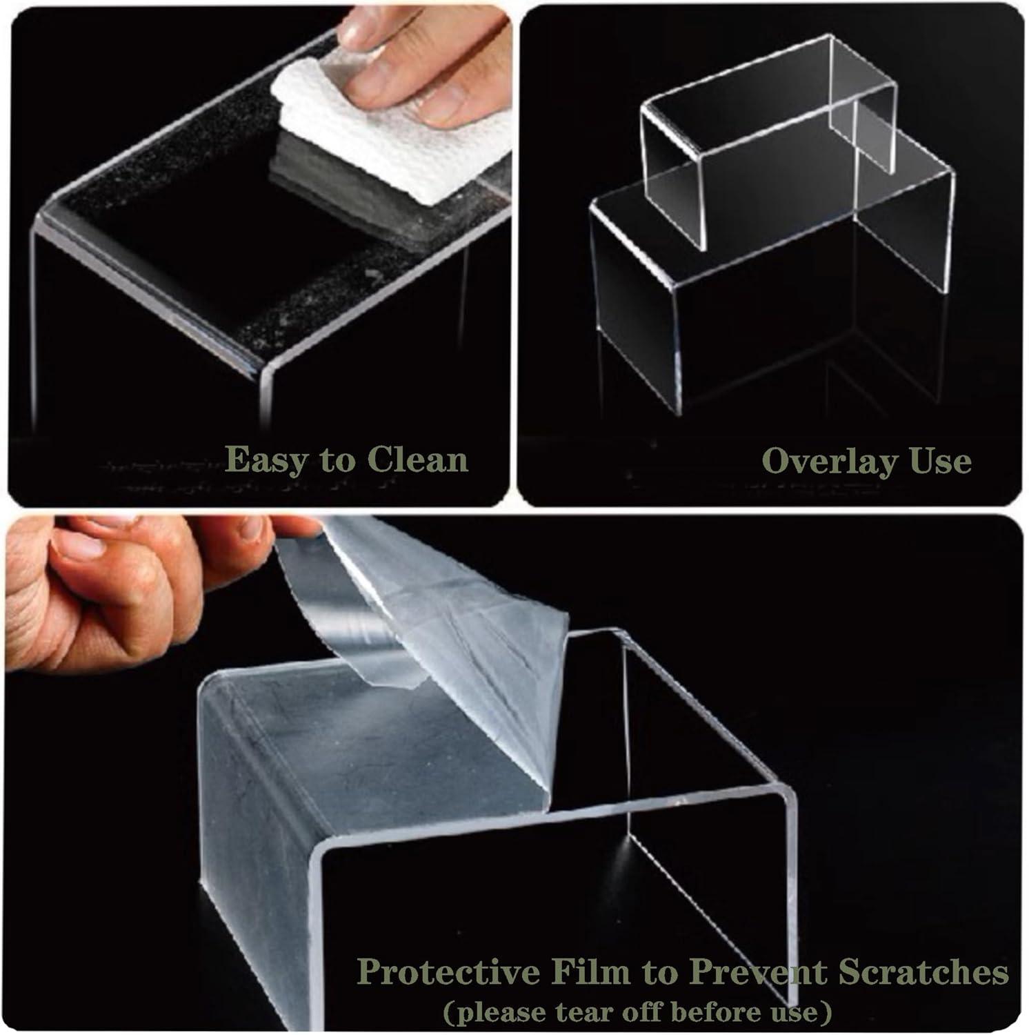 8-Pcs Clear Acrylic Risers, 4Mm Thick Rectangular Display Stands for Cupcakes, Jewelry, Candles, Toys, Perfume, Funko Pops, Desserts & More - 4 Sets Showcase for Action Figures & Makeup