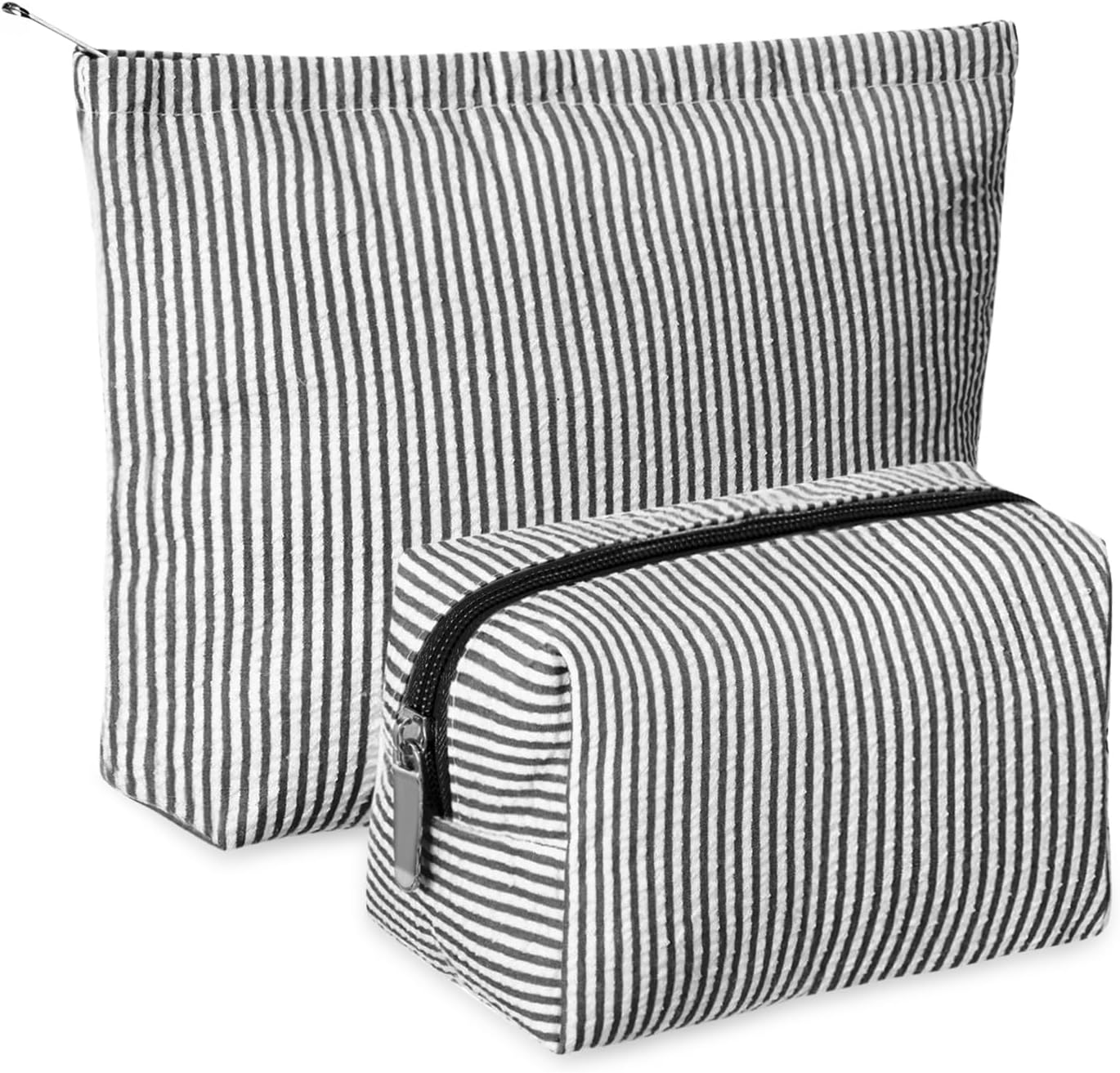 Huhumy 2 Pieces Makeup Bag Set Cute Cosmetic Pouch for Women Seersucker Travel Toiletry Bag Preppy Small Makeup Purse Pouch Aesthetic Skincare Brushes Storage Organizer for Christmas Women, Green