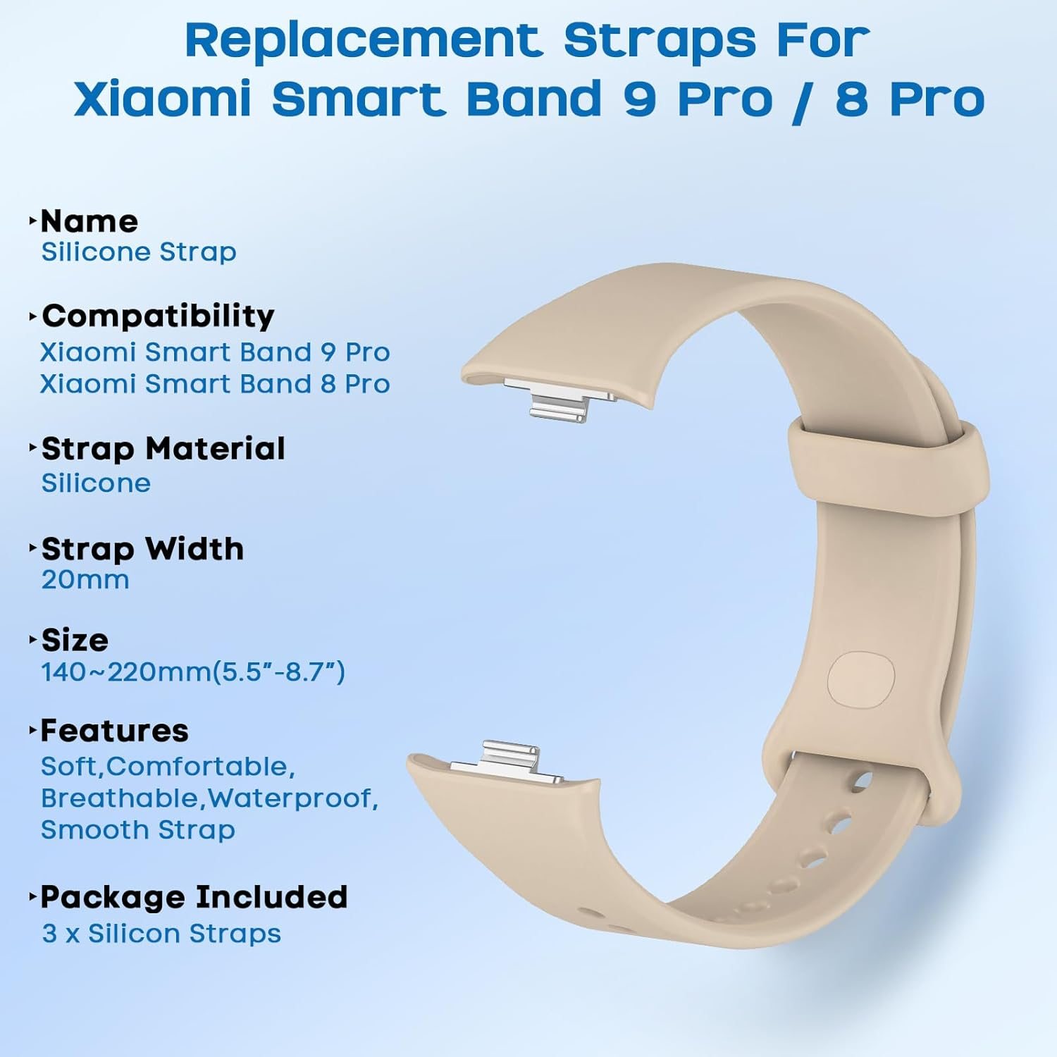 Xisair 3 Silicone Wristbands Compatible with Xiaomi Smart Band 9 Pro and Xiaomi Smart Band 8 Pro Sports Wristband, Silicone, Breathable, Soft and Comfortable Replacement Bands Suitable for Miband 9 - Black  Navy  Fir Green image number 5