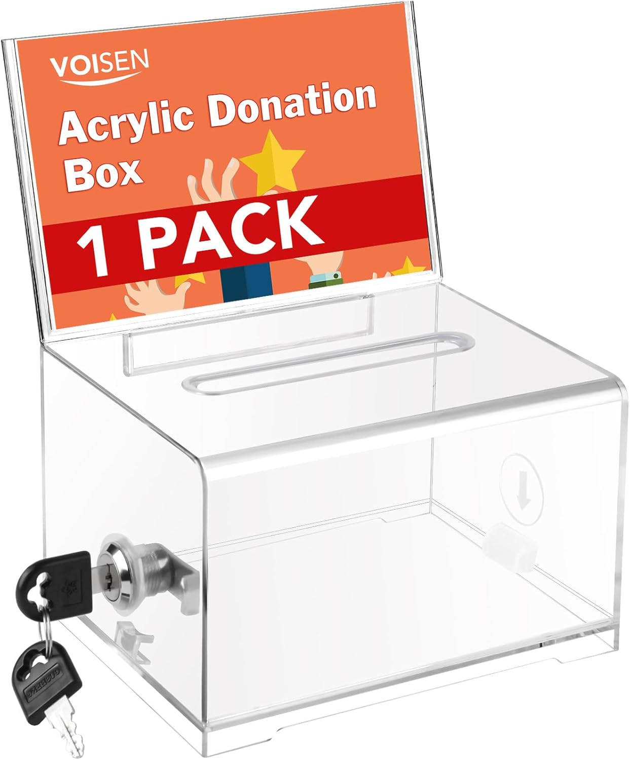 VOISEN Acrylic Donation Box with Lock, Black Tip Jar with Sign Holder, Suggestion Box for Fundraising, Donation, Bar, School Voting, 6.2X4.6X3.9 Inch