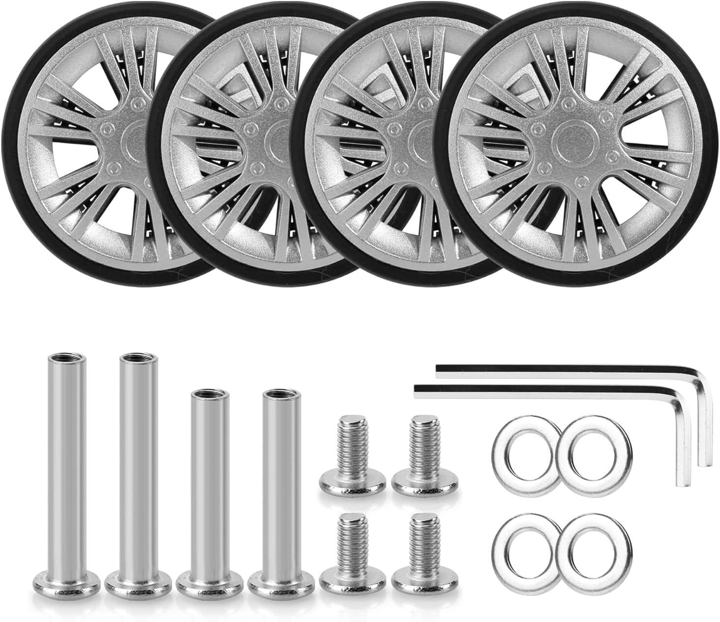 Volein 4 Pcs Suitcase Replacement Double Wheels, Wear Resistant Luggage Wheels Replacement with Bearings Spare Casters Kit for Worn Suitcase Tyres, 4 Pcs, Vn2-55Mm